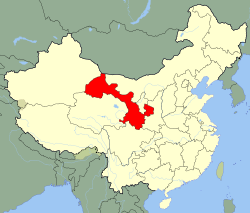 Carte indiquant la localisation du Gansu (en rouge) à l'intérieur de la Chine