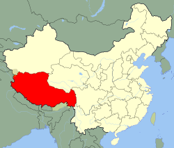 Carte indiquant la localisation du Xizang (en rouge) à l'intérieur de la Chine