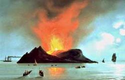 Dessin de Ferdinandea lors de l'éruption de 1831 d'Empédocle.