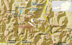 Carte des Hohe Tauern avec le Grossglockner au centre.