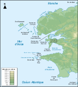 Carte de la mer d'Iroise avec la pointe des Espagnols