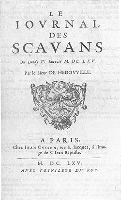 Premier numéro du Journal des sçavans daté du 5 janvier 1665.