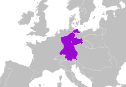 Carte de l'Europe mettant en évidence le territoire de la Confédération du Rhin en 1812.