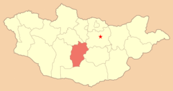 Övörhangay aïmag sur une carte de la Mongolie