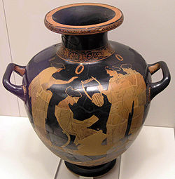 Sapphô lisant un poème à ses amies, vase attique, vers 440-430 av. J.-C., Musée national archéologique d'Athènes