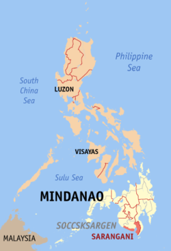 Localisation de la province de Sarangani (en rouge) dans les Philippines.