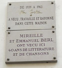 Plaques Jean Cocteau, Emmanuel Berl et Mireille, 36 rue de Montpensier, Paris 1.jpg