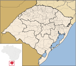 Carte de l'État du Rio Grande do Sul (en rouge) à l'intérieur du Brésil