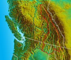 Carte des localisations des montagnes Columbia