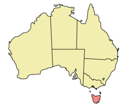 Localisation de la Tasmanie (en rouge) à l'intérieur de l’Australie