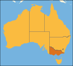 Localisation du Victoria (en orange foncé) à l'intérieur de l'Australie