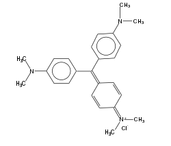 Structure chimique du violet de gentiane. Il s’agit ici du méthyl violet 10B