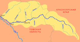 Le bassin de la Ket avec le cours de la Lissitsa (ici en russe Лисица). Celle-ci coule au centre-ouest du bassin, depuis le nord-est vers le sud-ouest, parallèlement à l'Orlovka (Орловка) située plus à l'est.