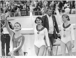 Karin Janz, Ludmilla Tourischeva et Tamara Lazakovich aux Jeux olympiques d'été de 1972.