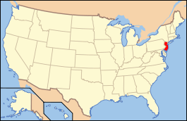 Carte des États-Unis avec le New Jersey en rouge.