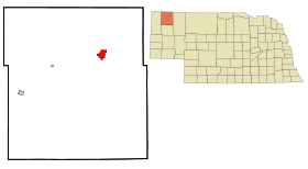 Dawes County Nebraska Incorporated and Unincorporated areas Chadron Highlighted.svg