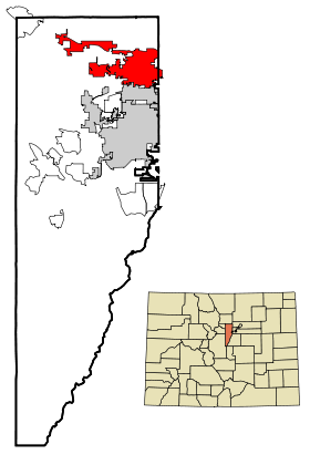 Jefferson County Colorado Incorporated and Unincorporated areas Arvada Highlighted.svg