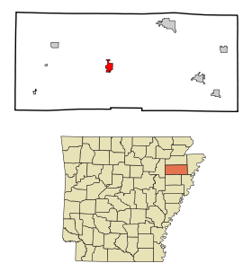 Poinsett County Arkansas Incorporated and Unincorporated areas Harrisburg Highlighted.svg