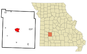 Polk County Missouri Incorporated and Unincorporated areas Bolivar Highlighted.svg