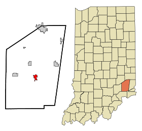 Ripley County Indiana Incorporated and Unincorporated areas Versailles Highlighted.svg