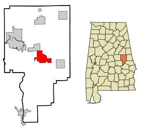 Tallapoosa County Alabama Incorporated and Unincorporated areas Dadeville Highlighted.svg