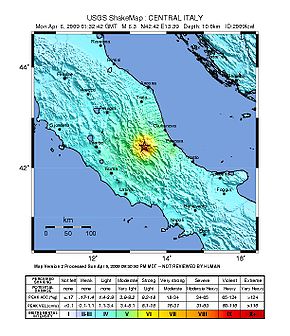 Carte des intensités du tremblement de terre de 2009 à L'Aquila.
