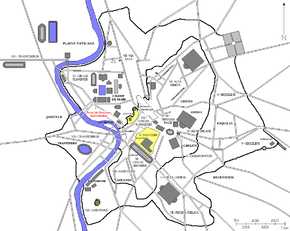 Localisation de l'Autel de Domitius Ahenobarbus dans la Rome antique (en rouge)
