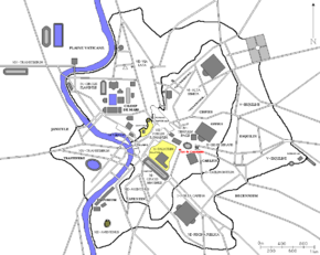 Localisation de l'Arc de Constantin dans la Rome Antique (en rouge)