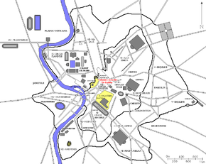 Localisation des Colonnes rostrales de Duillius dans la Rome antique (en rouge)