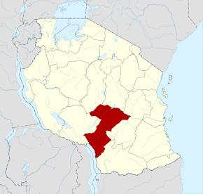 Localisation de la région d'Iringa (en rouge) à l'intérieur de la Tanzanie