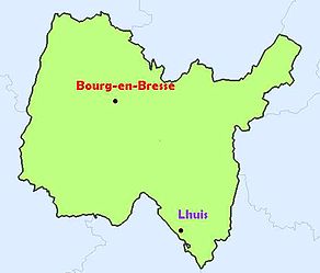 Situation du canton de Lhuis dans le département Ain