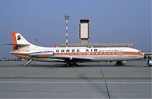 Corse Air International Sud Aviation Caravelle at Basle Airport in October 1985.jpg