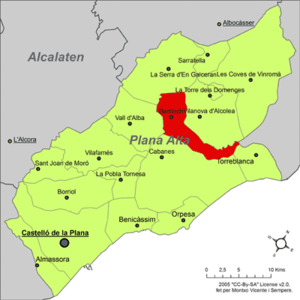 Localisation de Benlloch dans la comarque de Plana Alta