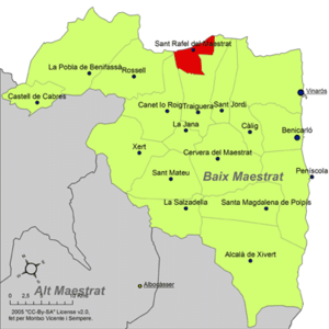 Localisation de San Rafael del Río dans la comarque du Baix Maestrat