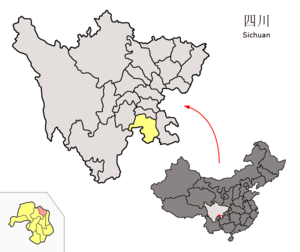 Localisation du xian de Nanxi (en rose) dans la préfecture de Yibin (en jaune)