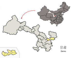 Localisation de la ville de Pingliang et de sa préfecture (en jaune)