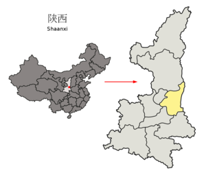 Localisation de la préfecture de Weinan (en jaune)