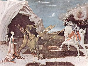 Saint Georges pourfendant le dragon, tableau de Paolo Ucello, v.1456