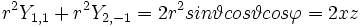 r^2Y_{1,1}+r^2Y_{2,-1} = 2r^2sin \vartheta cos\vartheta cos\varphi = 2xz
