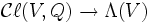 \mathcal{C}\ell(V,Q) \to \Lambda(V)\,