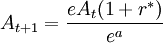A_{t+1} = \frac{eA_t(1+r^*)}{e^a}
