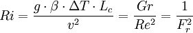  Ri=\frac{g \cdot \beta \cdot \Delta T \cdot L_c}{v^2} =\frac{Gr}{Re^2} =\frac {1}{F_r^2}