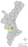 Localización de Llanera de Ranes respecto a la Comunidad Valenciana