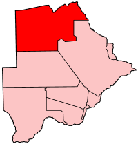 Localisation du district du Nord-Ouest (en rouge) à l'intérieur du Botswana