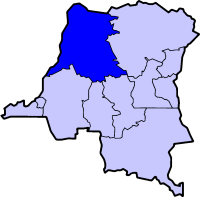 Localisation de l'Équateur (en bleu foncé) à l'intérieur de la République démocratique du Congo