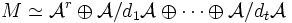 M\simeq \mathcal{A}^r\oplus\mathcal{A}/d_1\mathcal{A}\oplus\dots\oplus\mathcal{A}/d_t\mathcal{A}