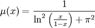 \mu(x)=\frac{1}{\ln^2\left(\frac{x}{1-x}\right)+\pi^2}