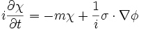 i \frac{\partial \chi}{\partial t}=-m\chi+\frac{1}{i}\mathbf{\sigma}\cdot\nabla\phi